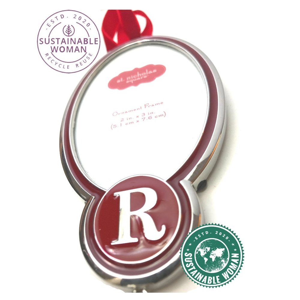 Christmas Family Photo Ornament MONOGRAM R Picture Frame Holder Holiday Decor